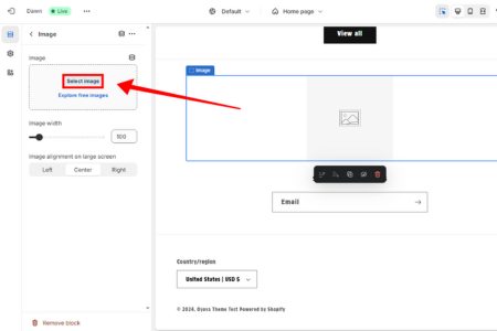 Screenshot showing how to select an icon image in Shopify