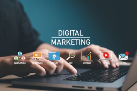 Digital marketing text with marketing channels